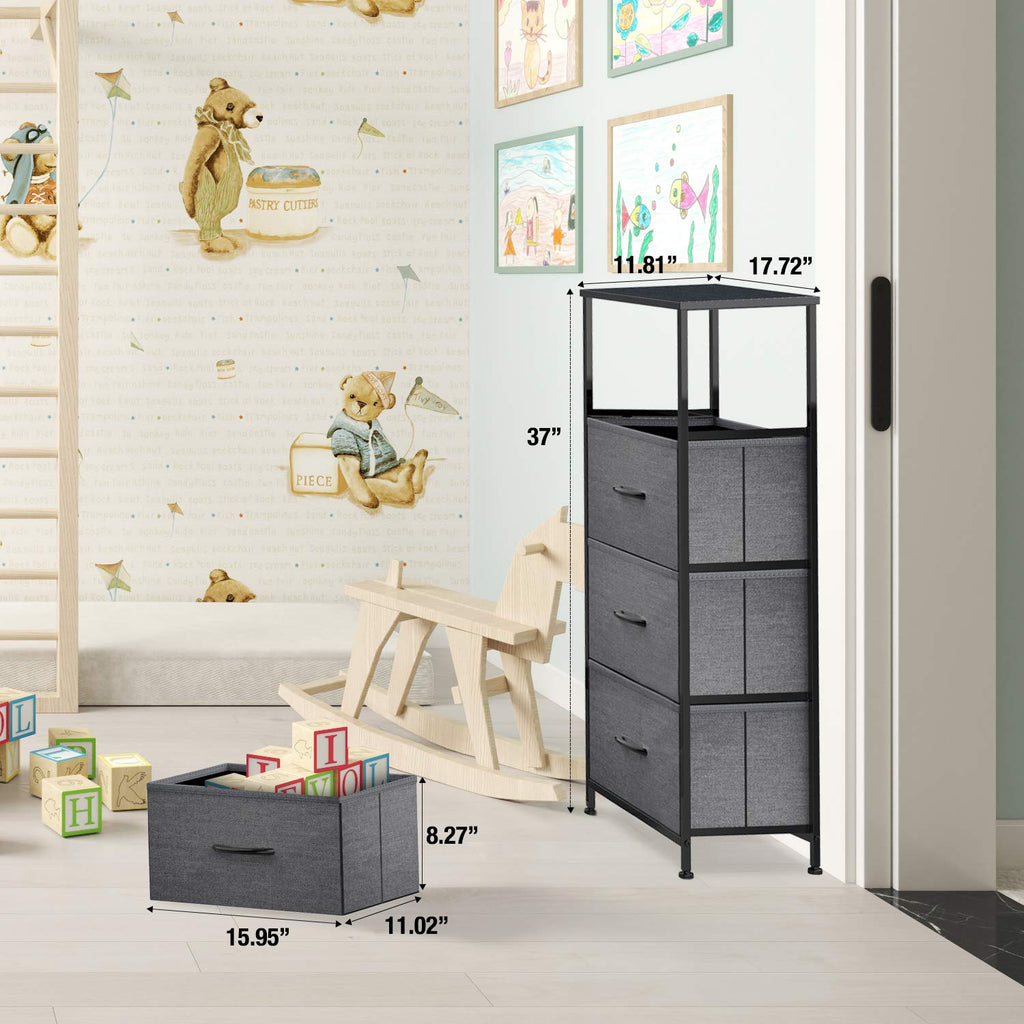 Black Grey 4 Drawer Fabric Storage Dresser W622984