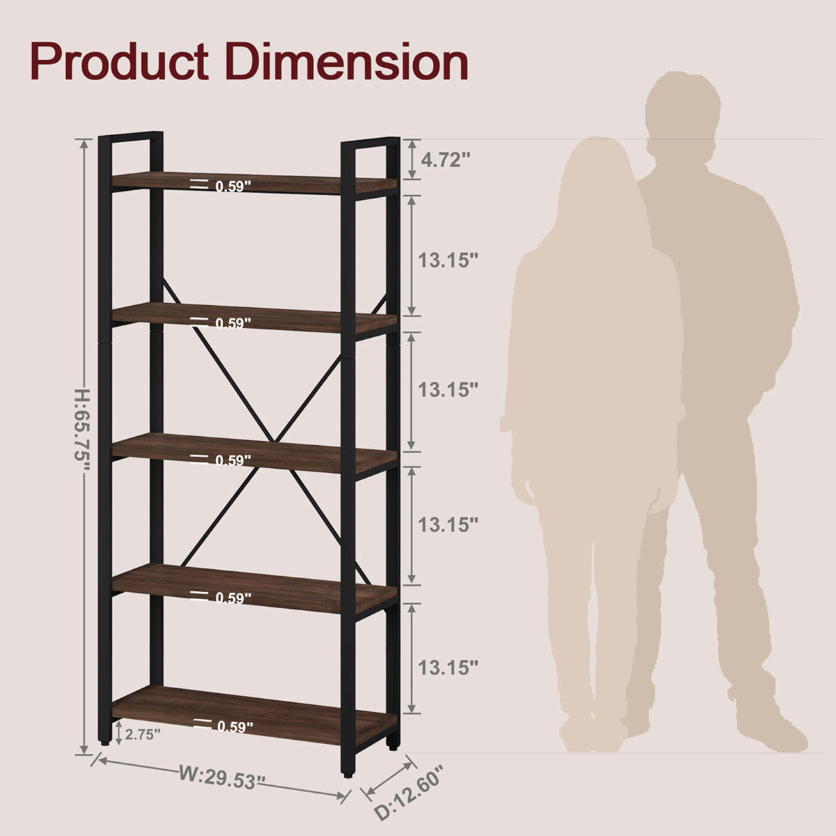 5 Tier Wood and Metal Bookshelf R8008