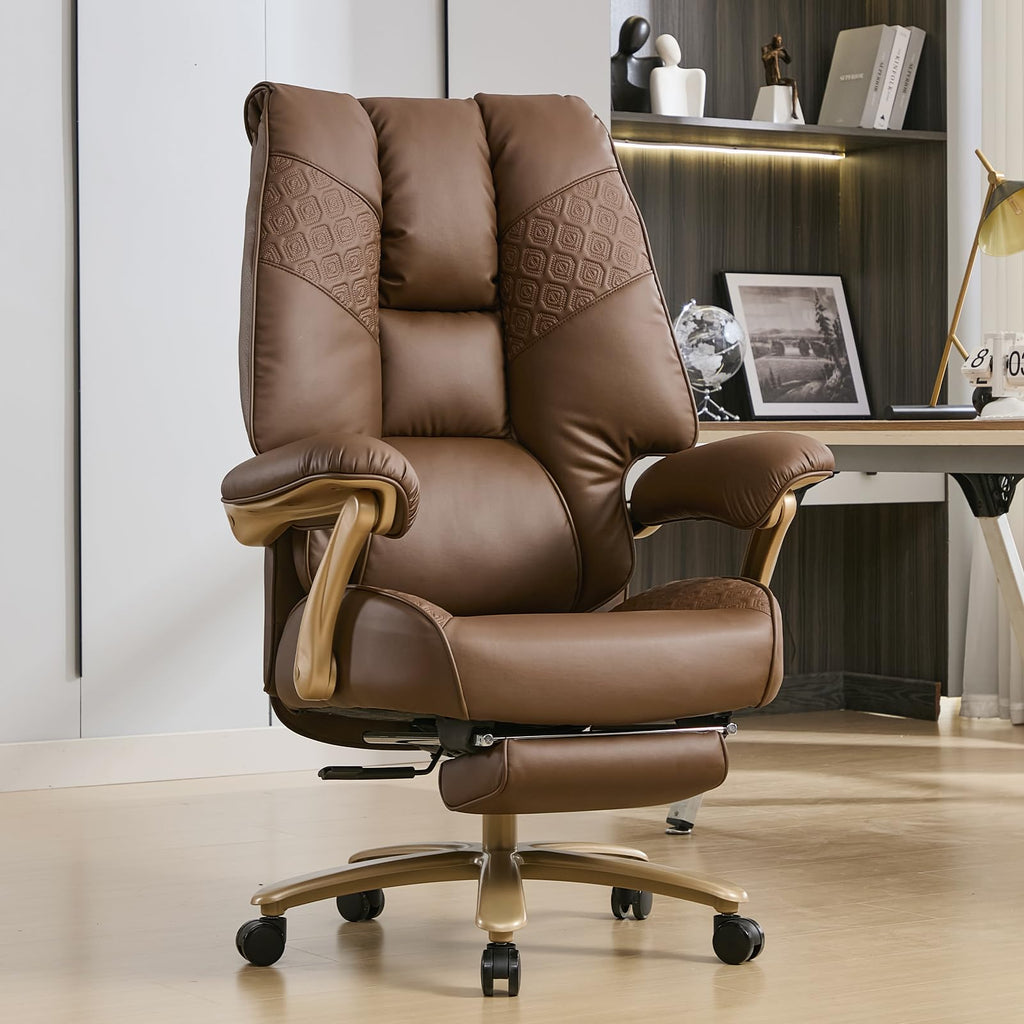 Big and Tall Ergonomic Office Chair with Footrest, 400LBS Capacity Brown PU Leather A900