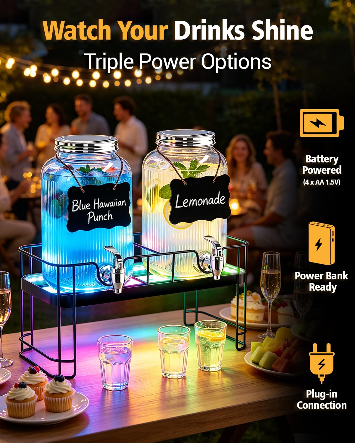 2 Pack 1 Gallon Glass Drink Dispensers with Stand U46529
