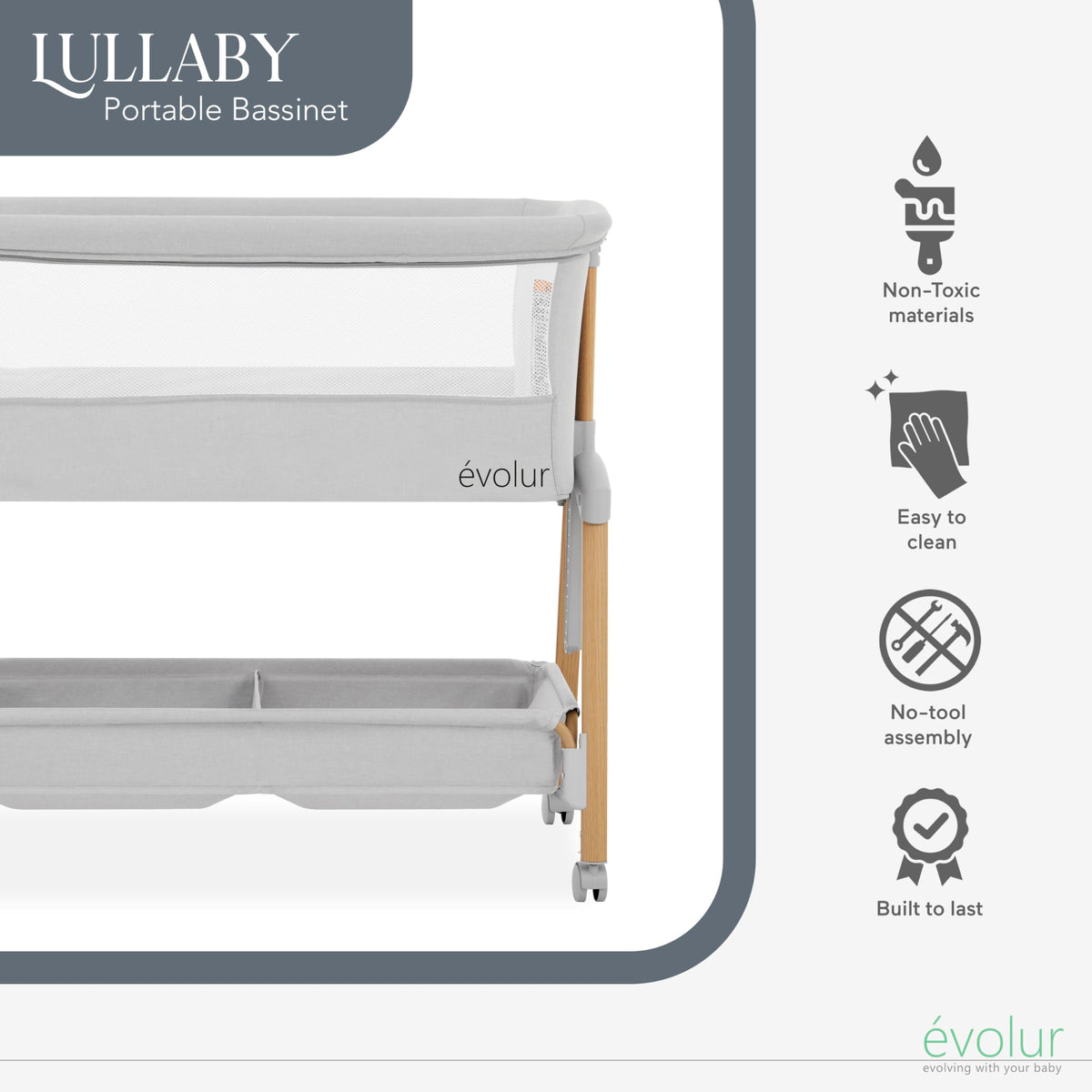 Portable Bassinet with Wheels and Storage Basket P674228