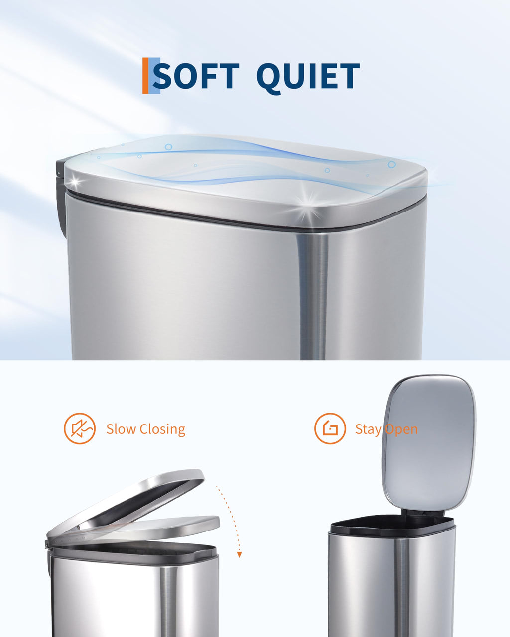 Stainless Steel Vertical Arc Trash Can 50L G33037