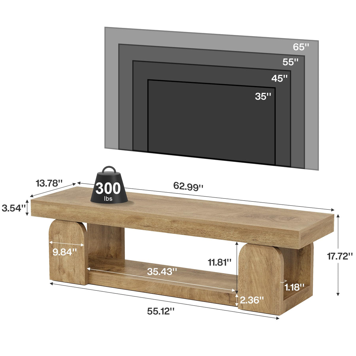 63" Wood TV Stand with Open Storage Shelf R595667