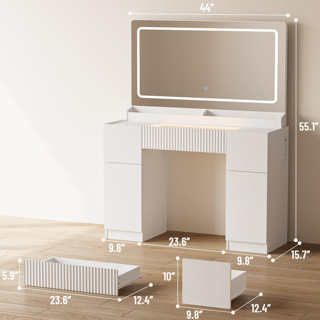 44" Pure White Vanity Desk with Mirror and Lights H533008