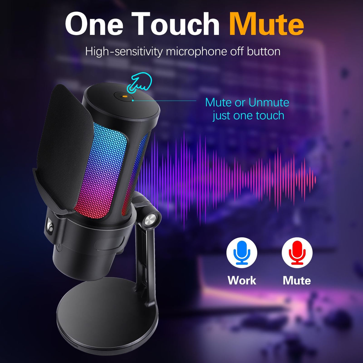 USB Condenser Microphone with Quick Mute, Pop Filter, Shock Mount E879660