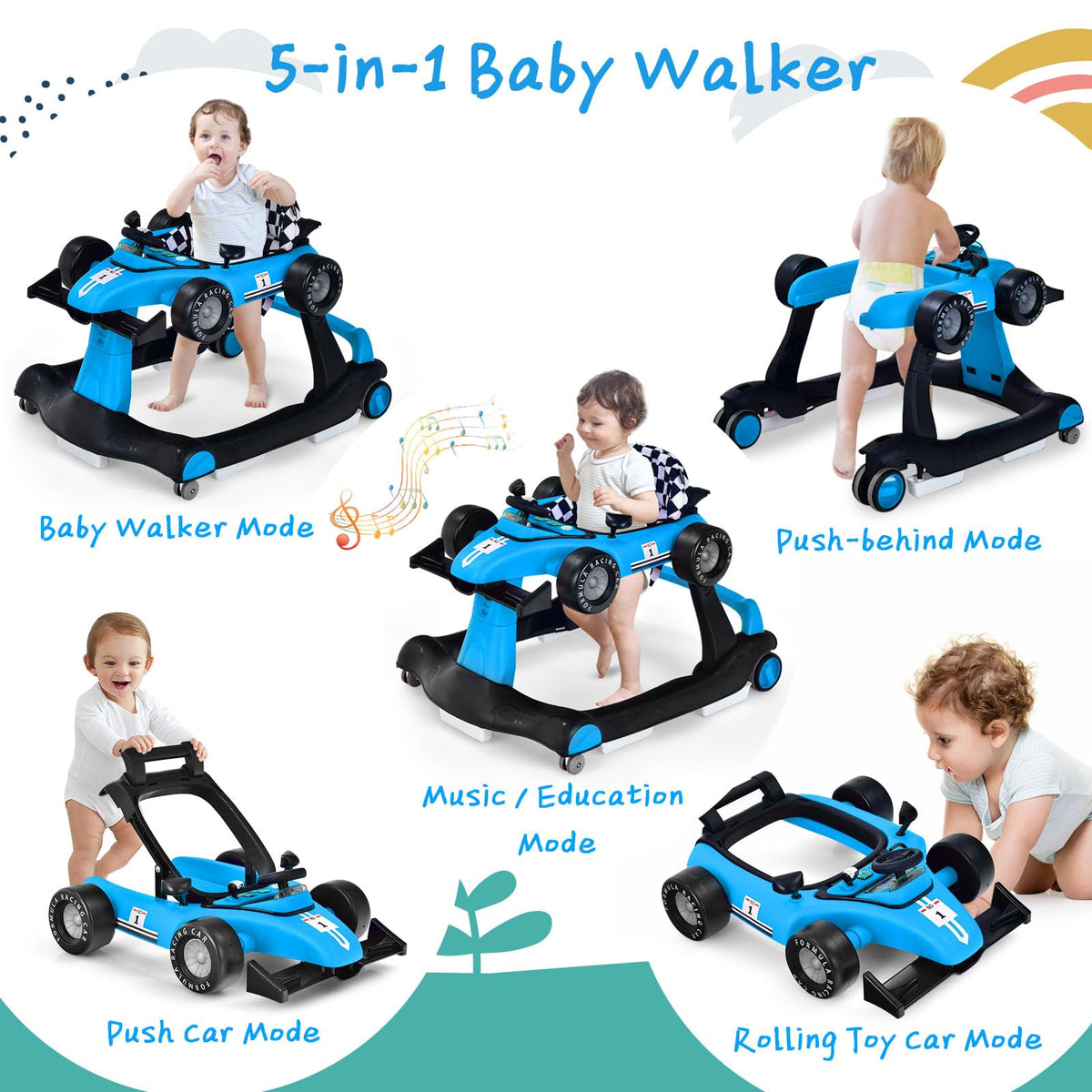 5-in-1 Foldable Baby Walker with Adjustable Height R769