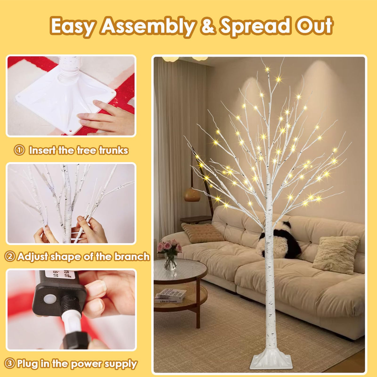 2 Pack 4FT Lighted Birch Trees J70868