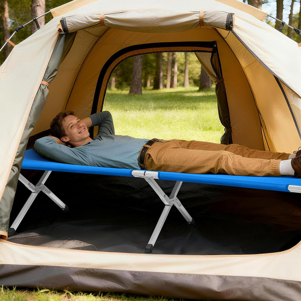 Folding Camping Cot with Carry Bag, Blue Q53037