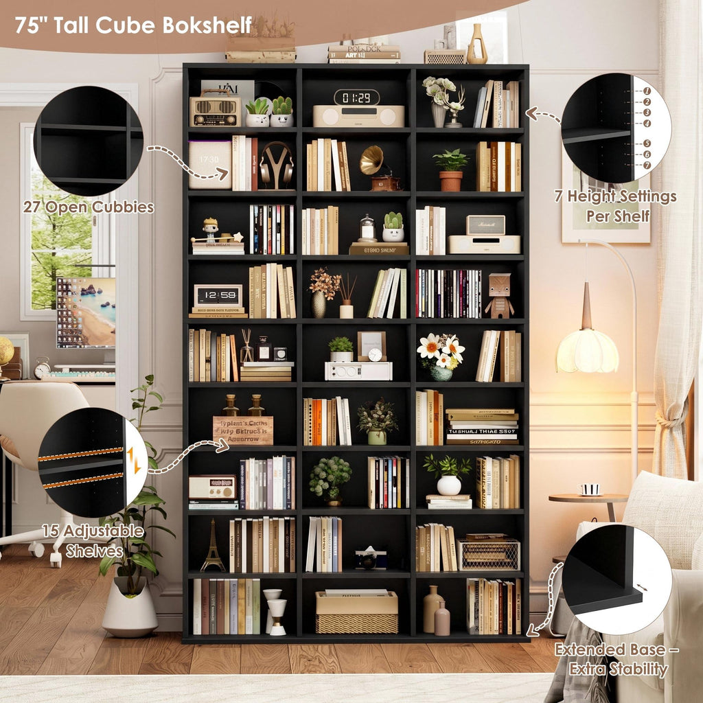 75'' H Black 27 Cube Bookshelf Z539276