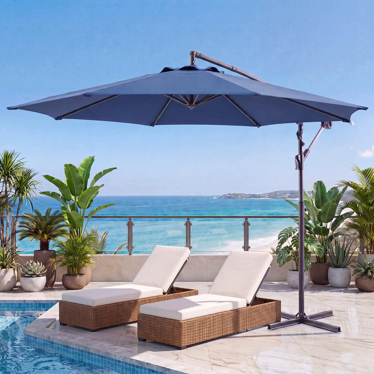 10ft Navy Blue Offset Cantilever Patio Umbrella Z5259