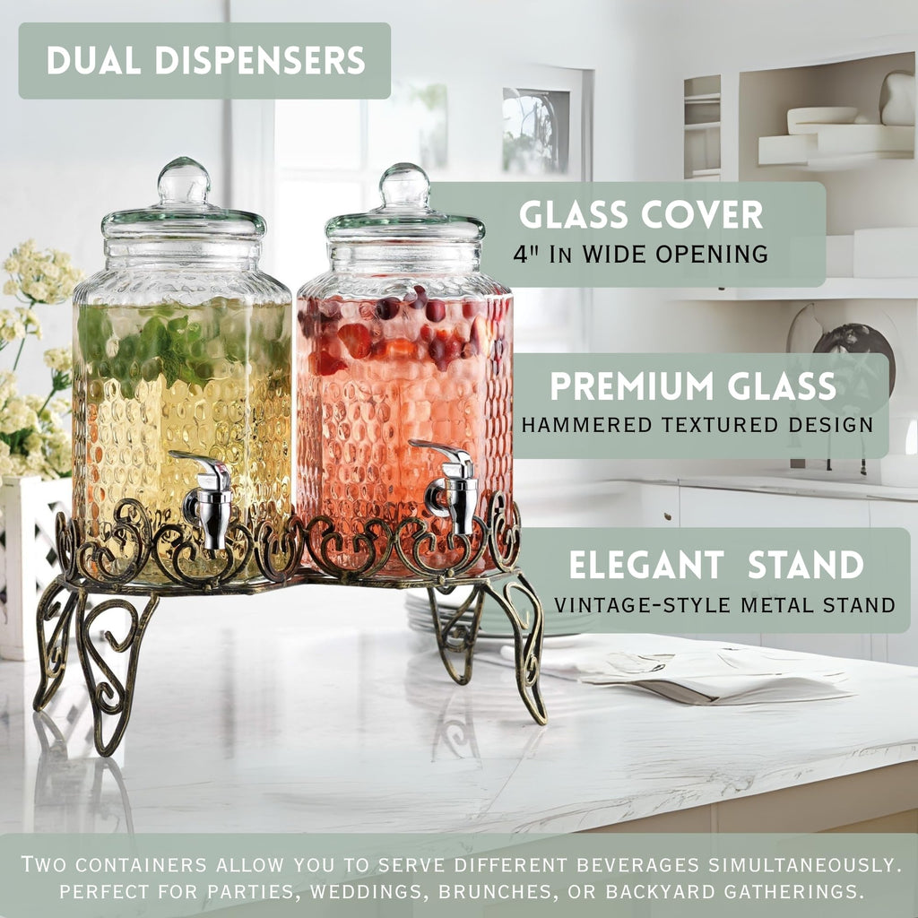 1 Gallon Glass Beverage Dispenser with Spigot Set of 2 E691725