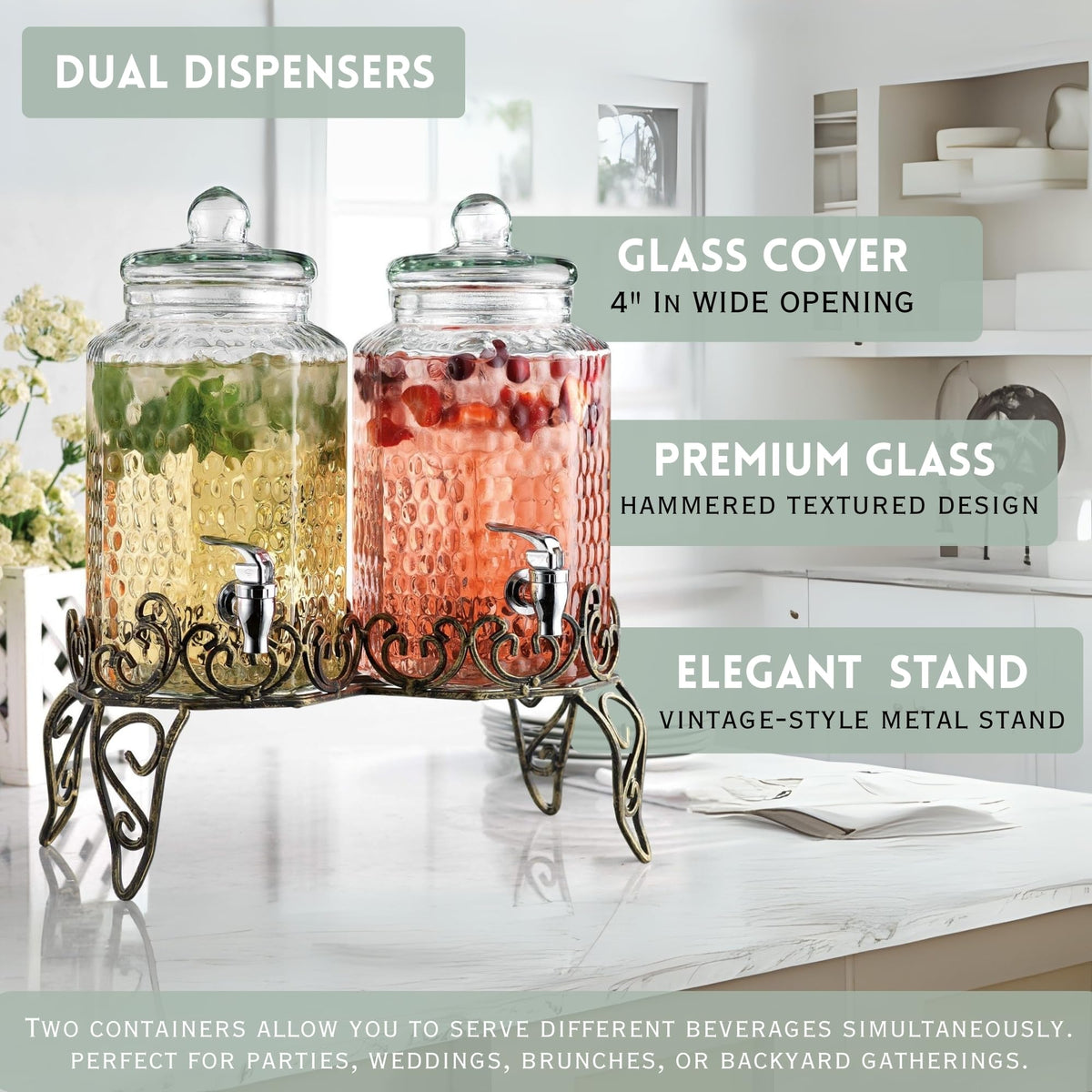 1 Gallon Glass Beverage Dispenser with Spigot Set of 2 E691725