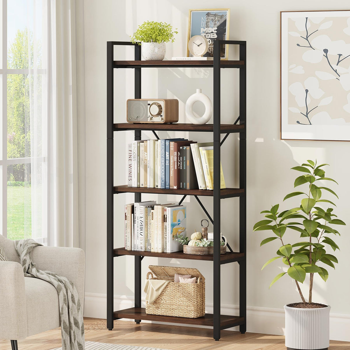 5 Tier Wood and Metal Bookshelf R8008