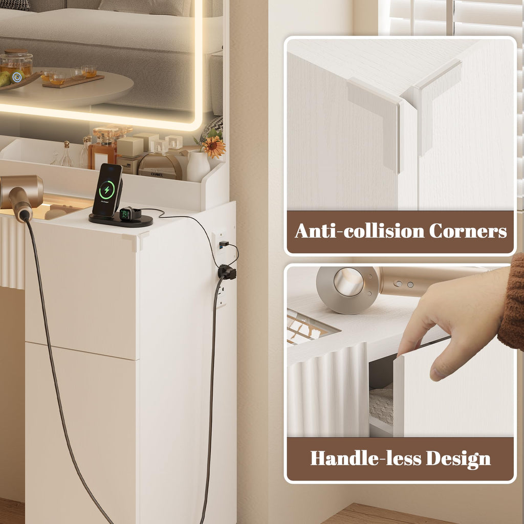 44" Pure White Vanity Desk with Mirror and Lights H533008