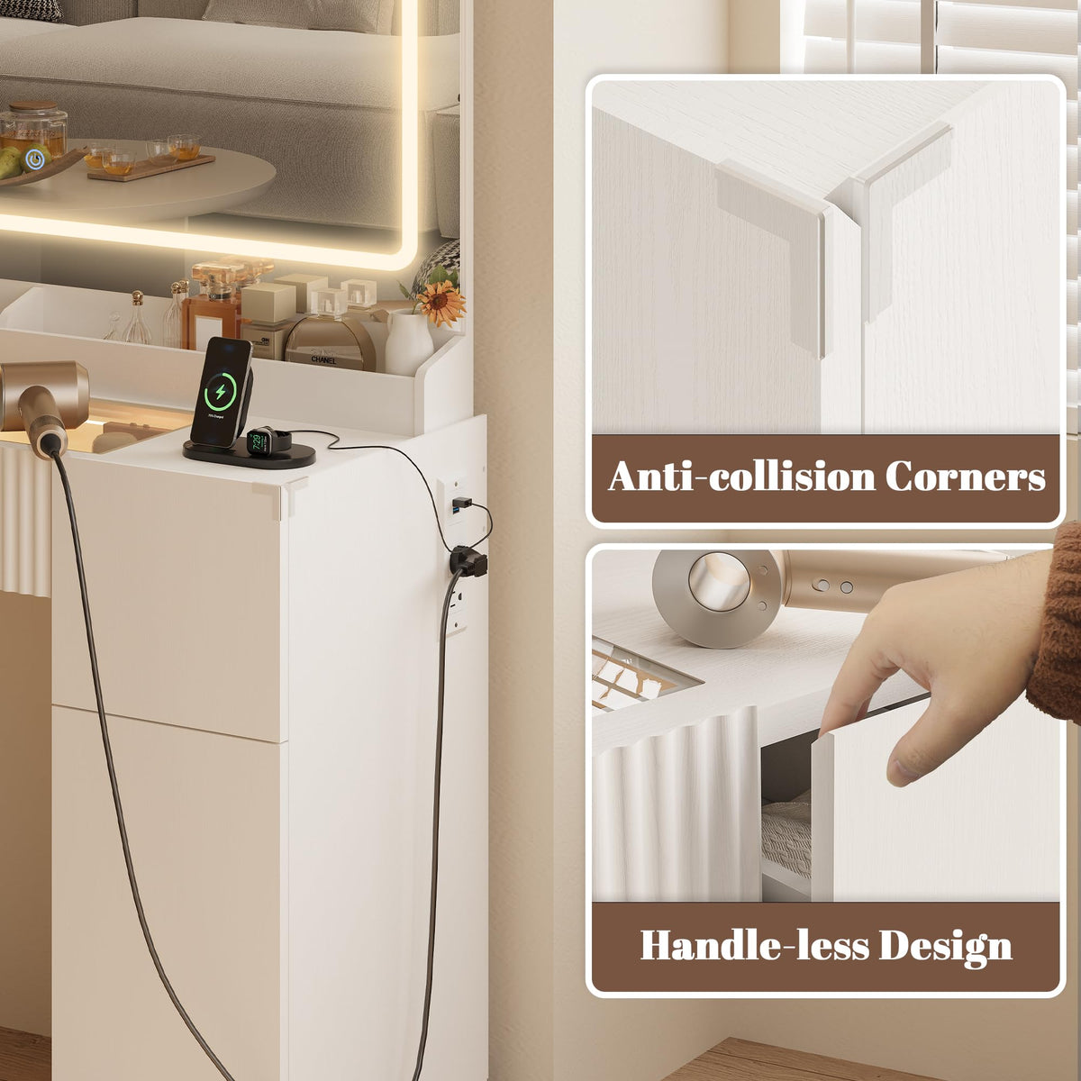 44" Pure White Vanity Desk with Mirror and Lights H533008