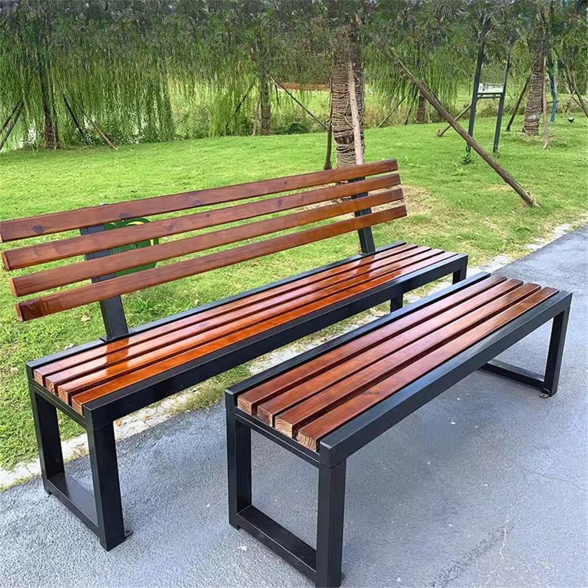 Midnight Black Engineered Wood Patio Bench Z3077