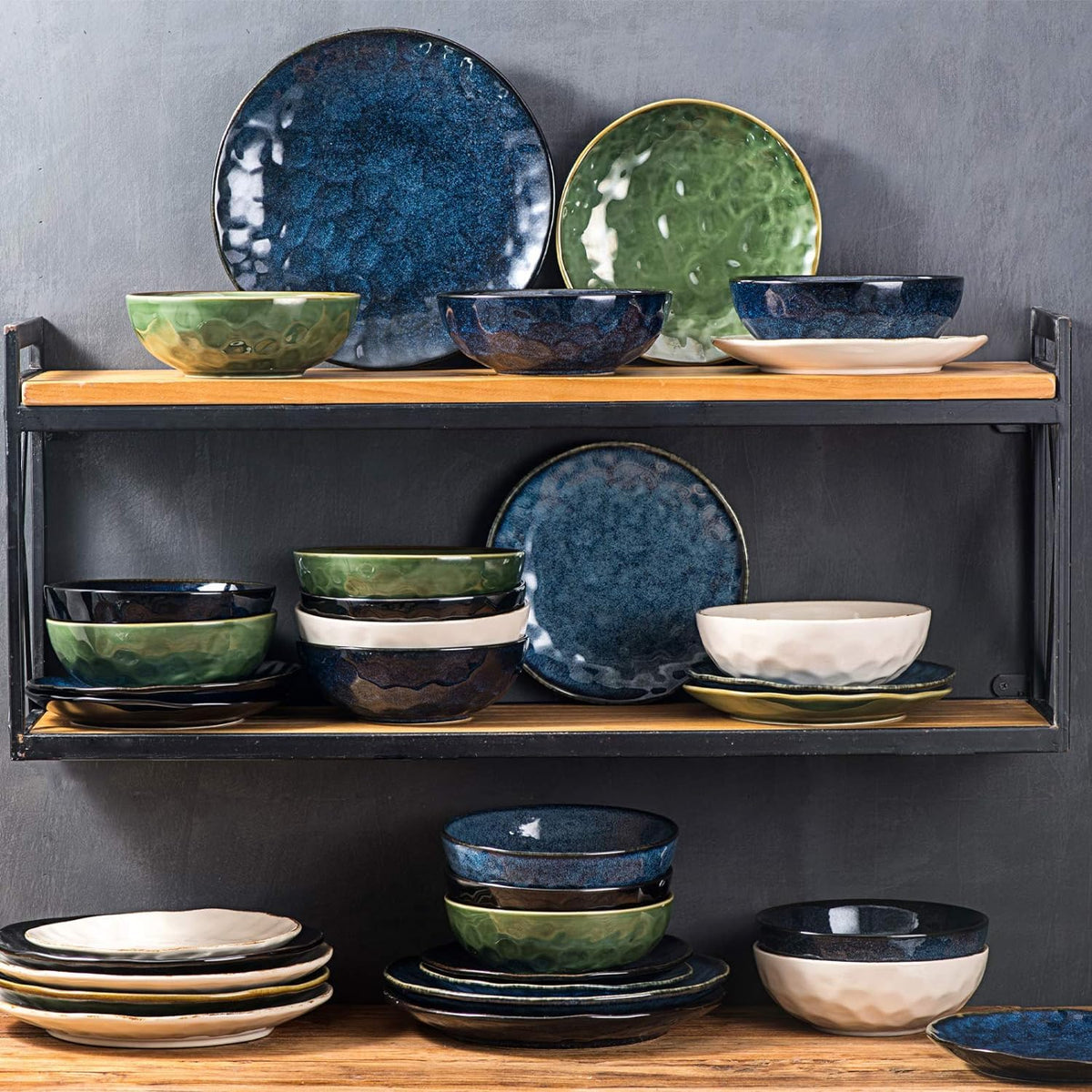 Ceramic Salad Bowls Set, 32 Ounce, Set of 4, Blue X36192