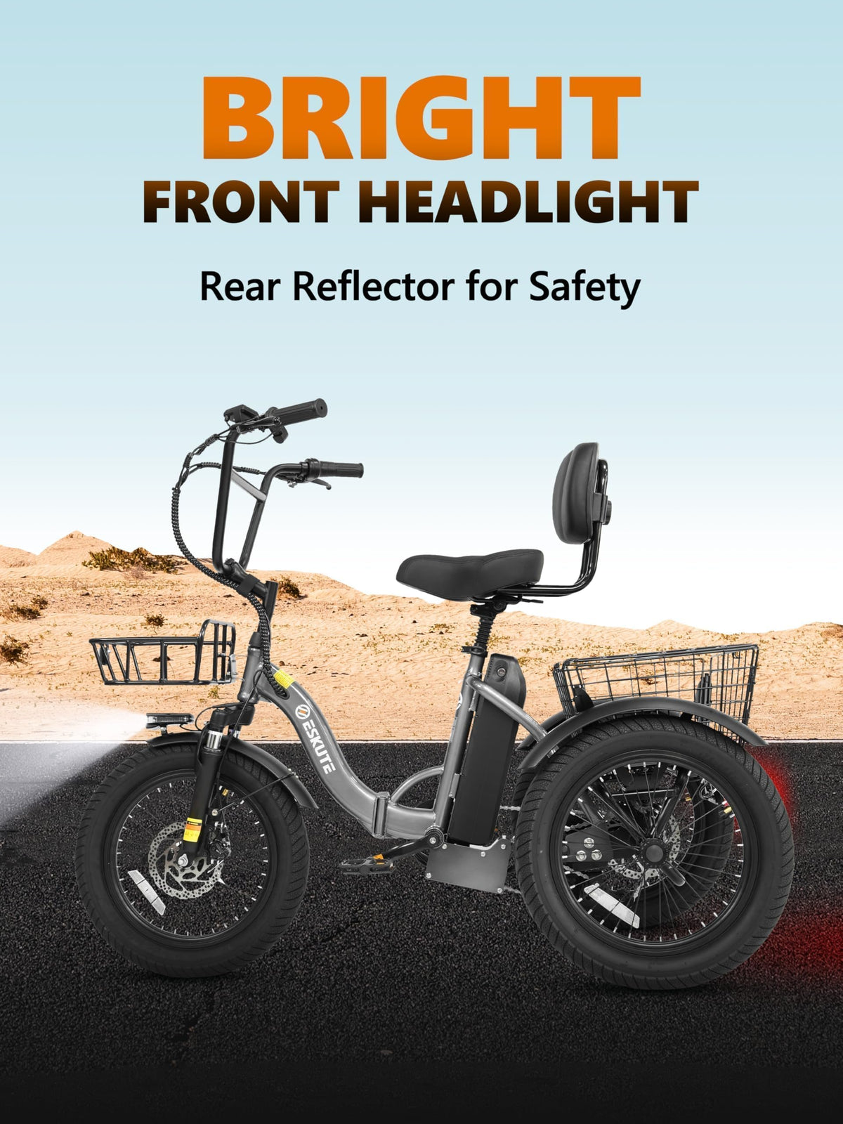 Foldable 3-Wheel Electric Trike Bike with 1200W Peak Motor X1529