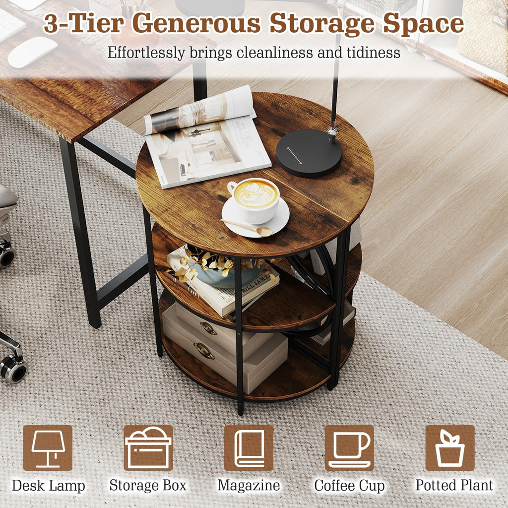 Half Round 3-Tier Sofa Side Table with Storage Shelves N3370