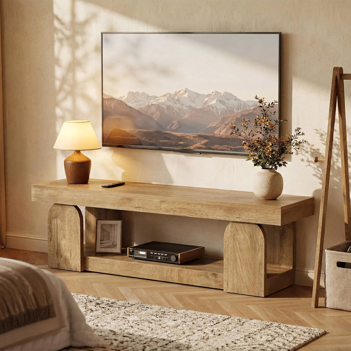 63" Wood TV Stand with Open Storage Shelf R595667