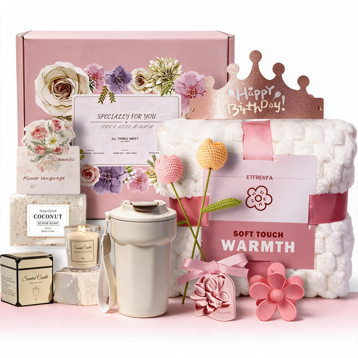 10 Pc Birthday Gift Basket Set with Blanket K60425