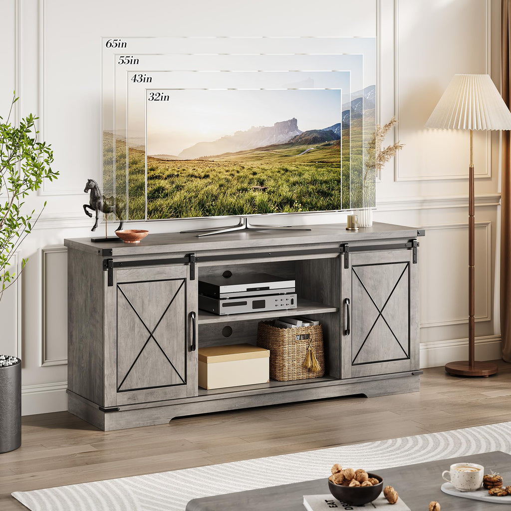 Farmhouse TV Stand 65+ inch with Sliding Barn Doors and Storage Cabinets U181