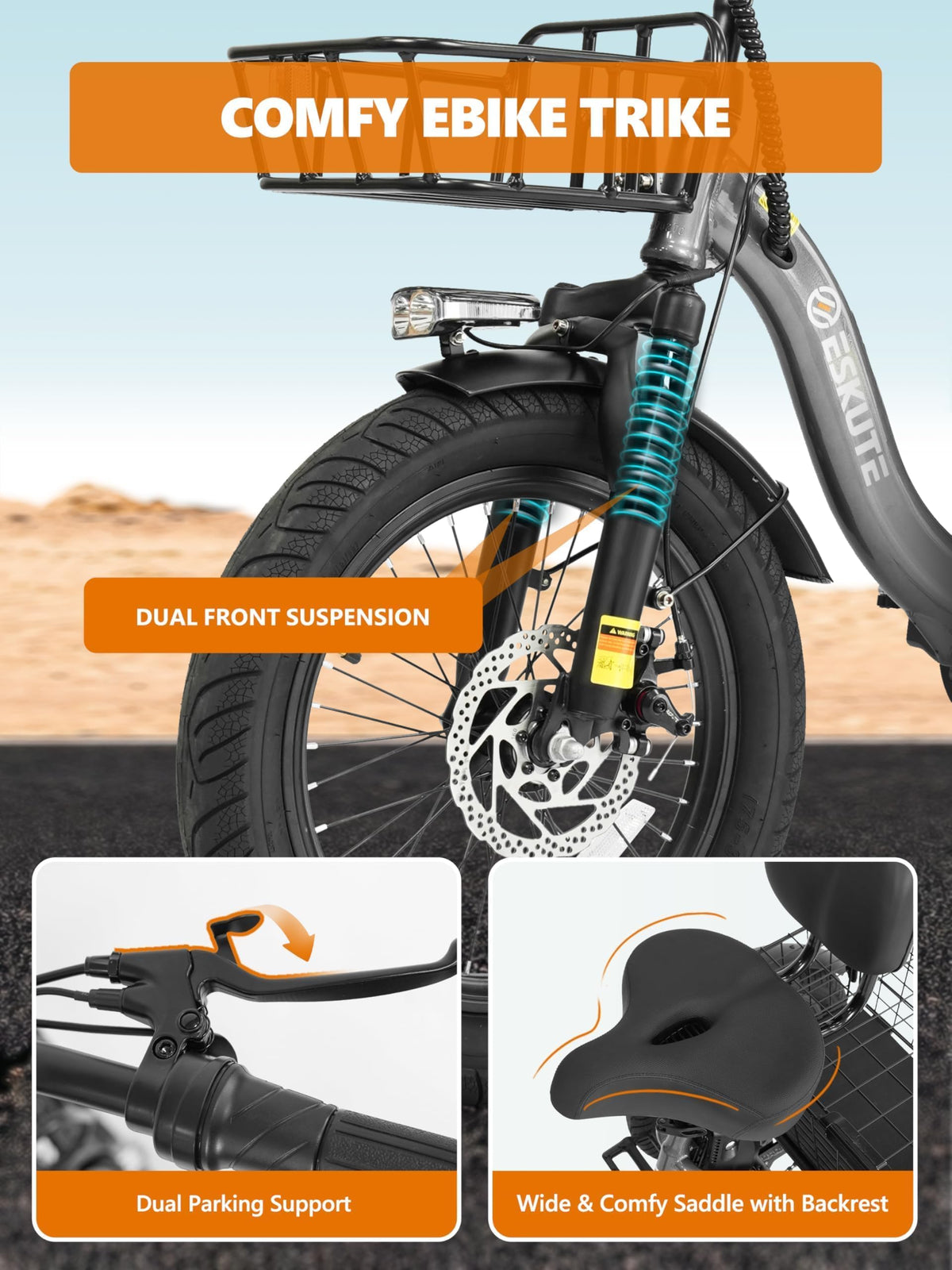Foldable 3-Wheel Electric Trike Bike with 1200W Peak Motor X1529