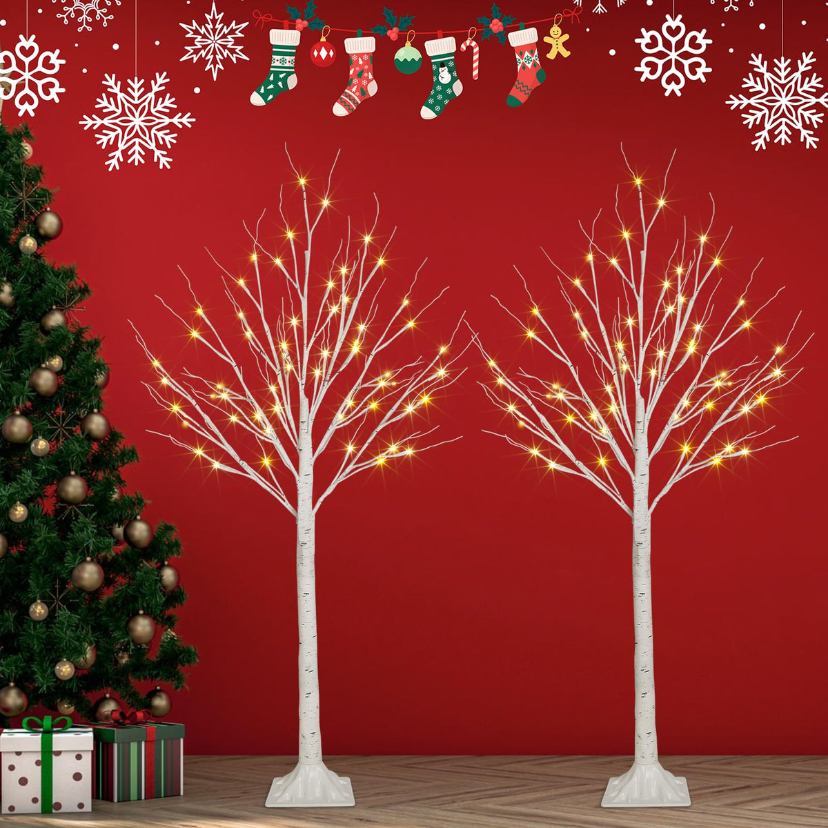 2 Pack 4FT Lighted Birch Trees J70868