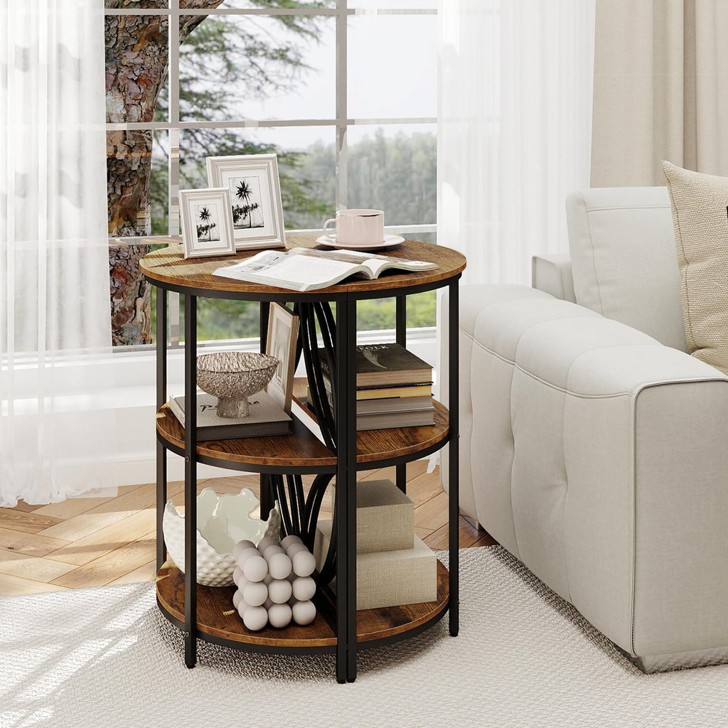 Half Round 3-Tier Sofa Side Table with Storage Shelves N3370