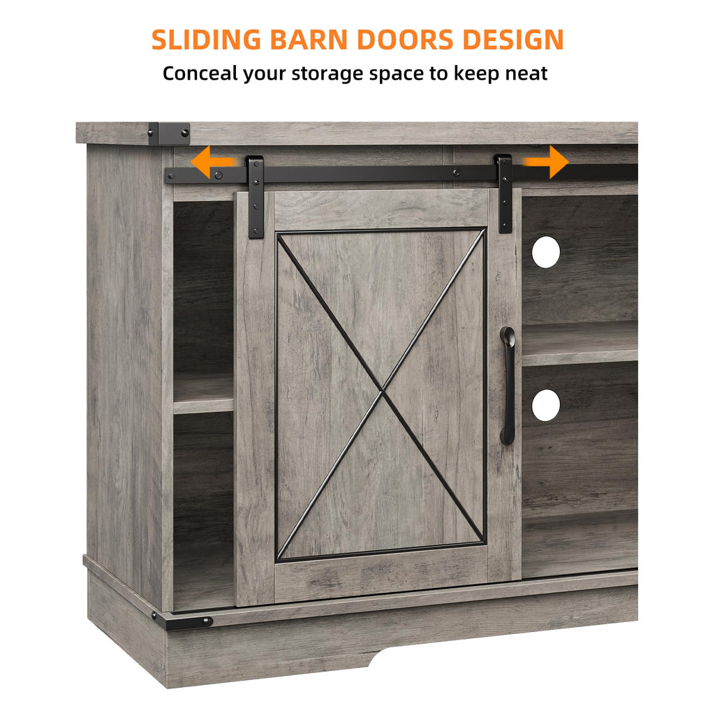 Farmhouse TV Stand 65+ inch with Sliding Barn Doors and Storage Cabinets U181