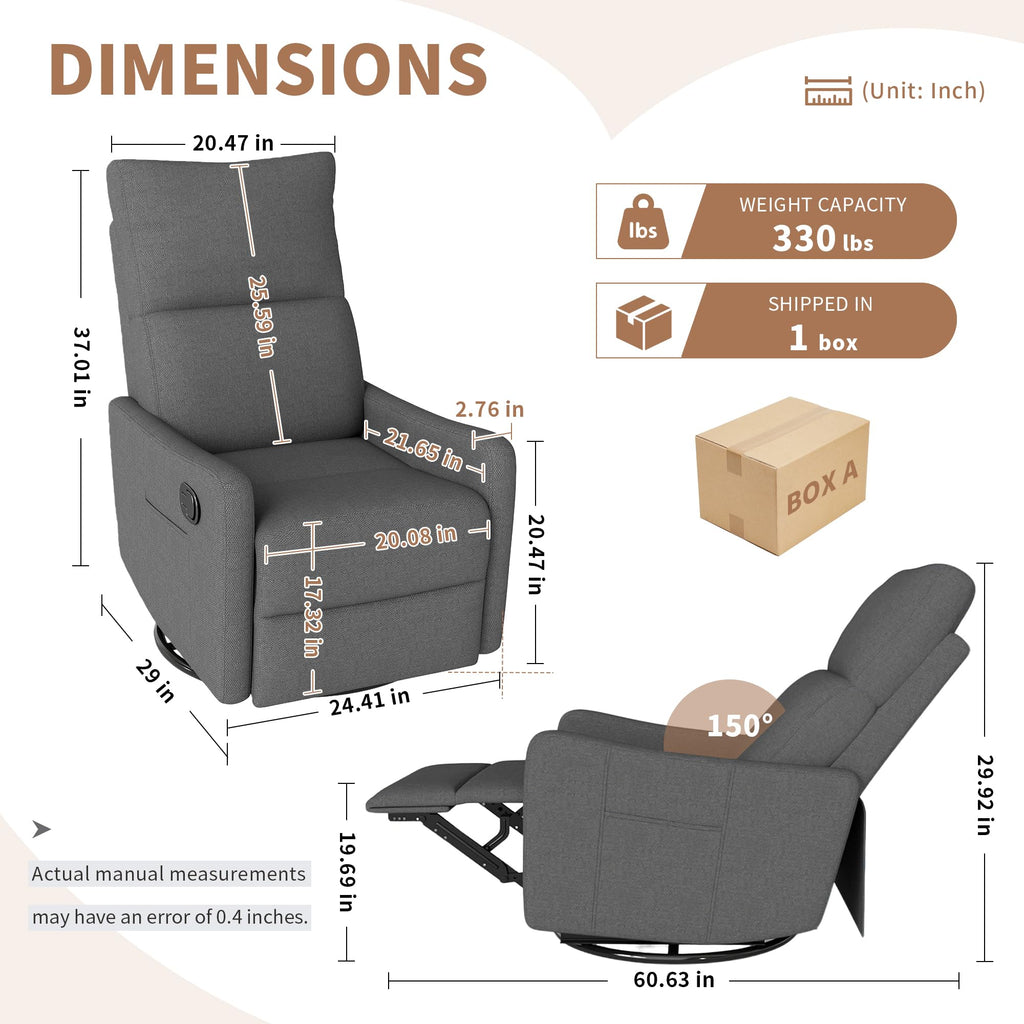 Dark Gray Swivel Rocker Recliner Chair B984345