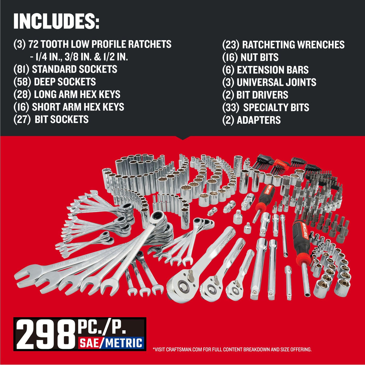 298 Piece Hand Tool and Socket Set SAE/Metric C862019