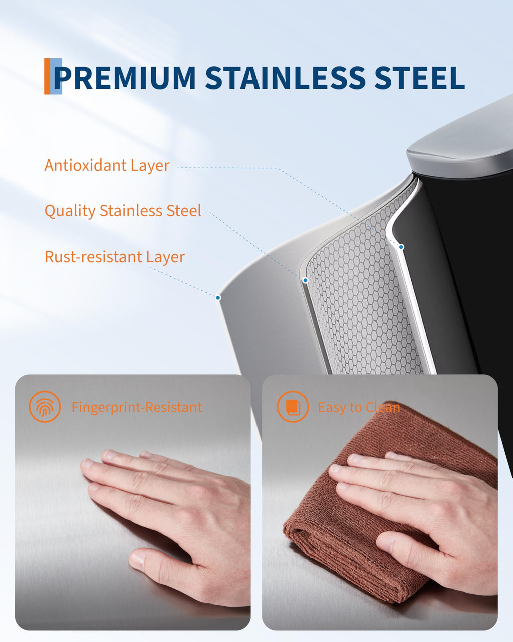 Stainless Steel Vertical Arc Trash Can 50L G33037