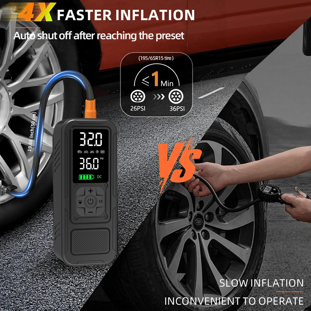 Portable Air Compressor 6000mAh 150PSI Tire Inflator E1485