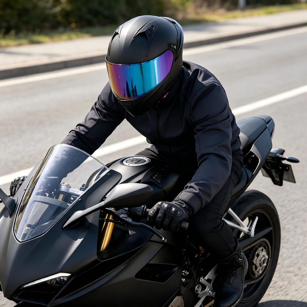 Modular Motorcycle Helmet Dual Visor Flip Up Full Face Matte Black XXL H9510