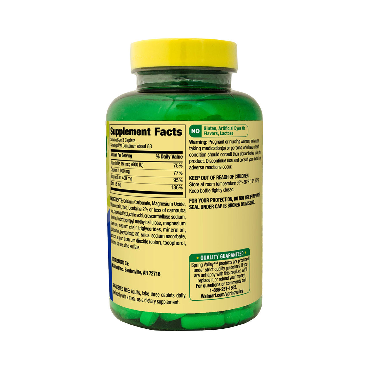 Calcium Magnesium Zinc Plus Vitamin D3 250 Coated Caplets A68769