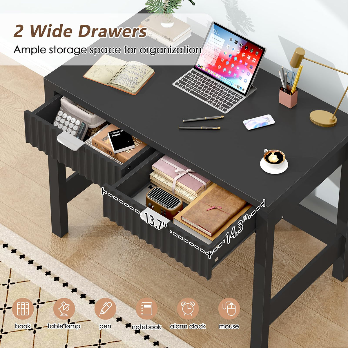 32 Inch Fluted Computer Desk with 2 Drawers K385208