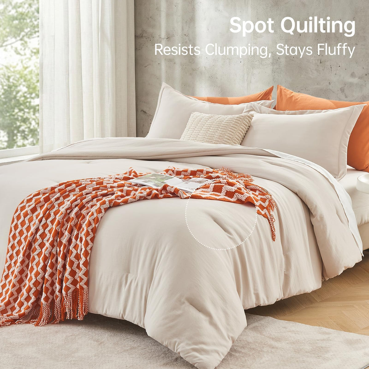 Beige King Size 3 Piece Comforter Set Y76263