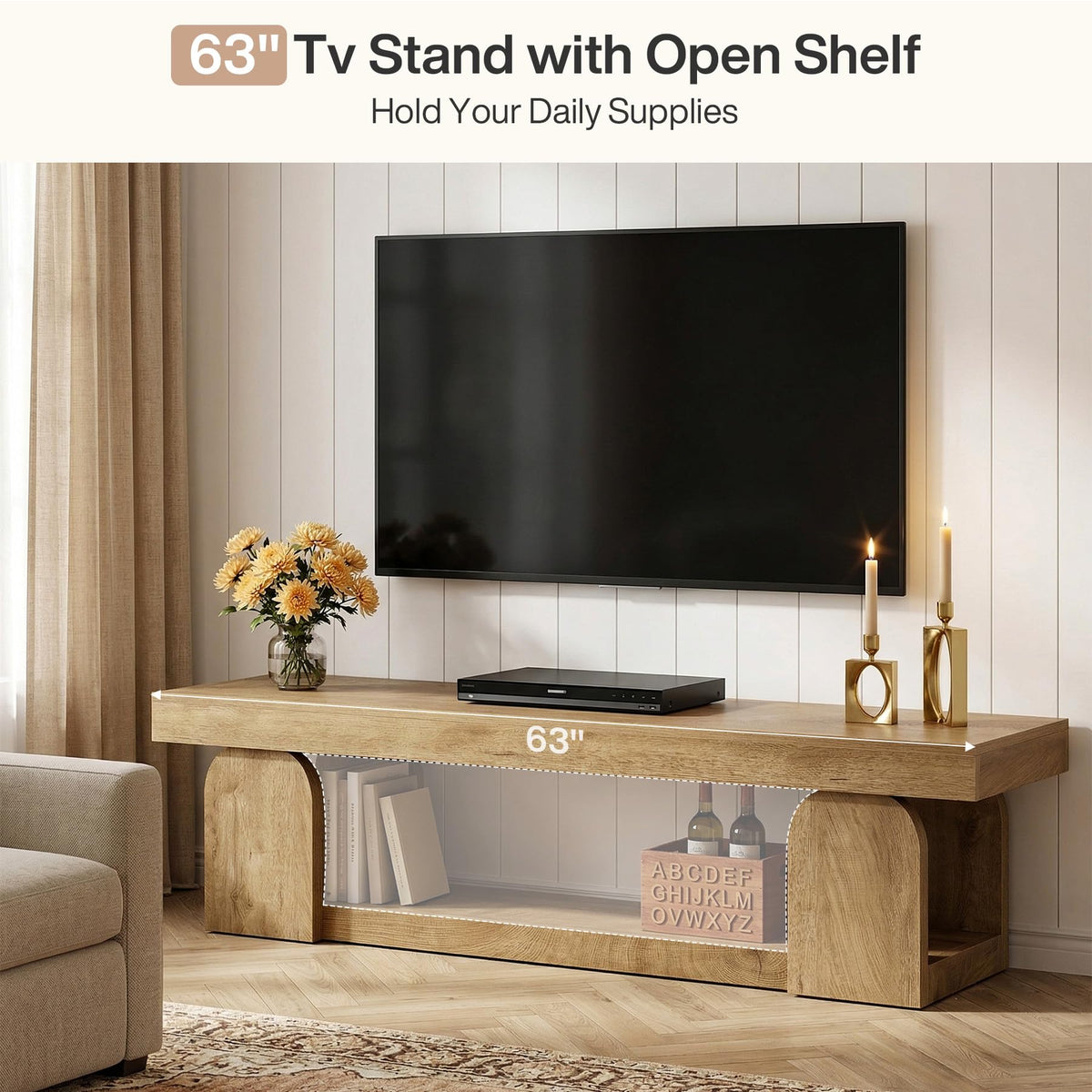 63" Wood TV Stand with Open Storage Shelf R595667