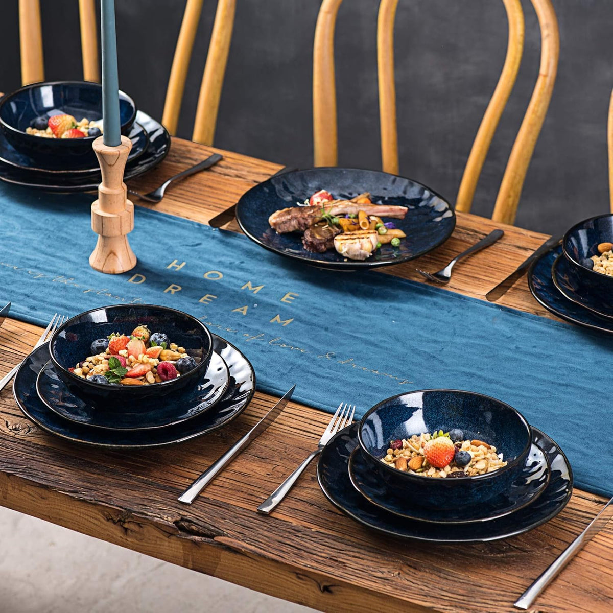 Ceramic Salad Bowls Set, 32 Ounce, Set of 4, Blue X36192