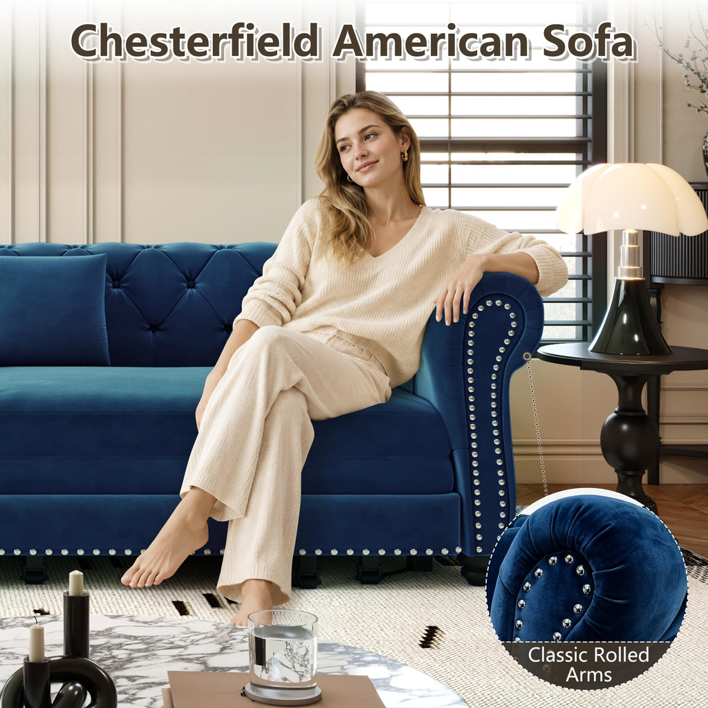 Blue Velvet King Size Sleeper Sofa P7081