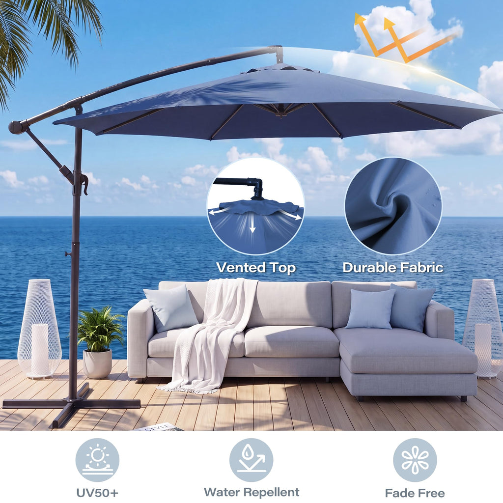 10ft Navy Blue Offset Cantilever Patio Umbrella Z5259