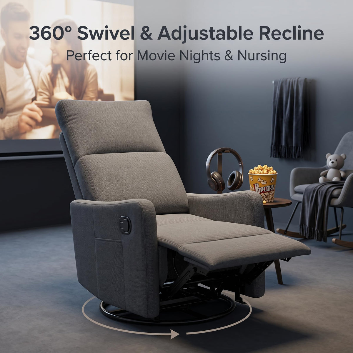 Dark Gray Swivel Rocker Recliner Chair B984345
