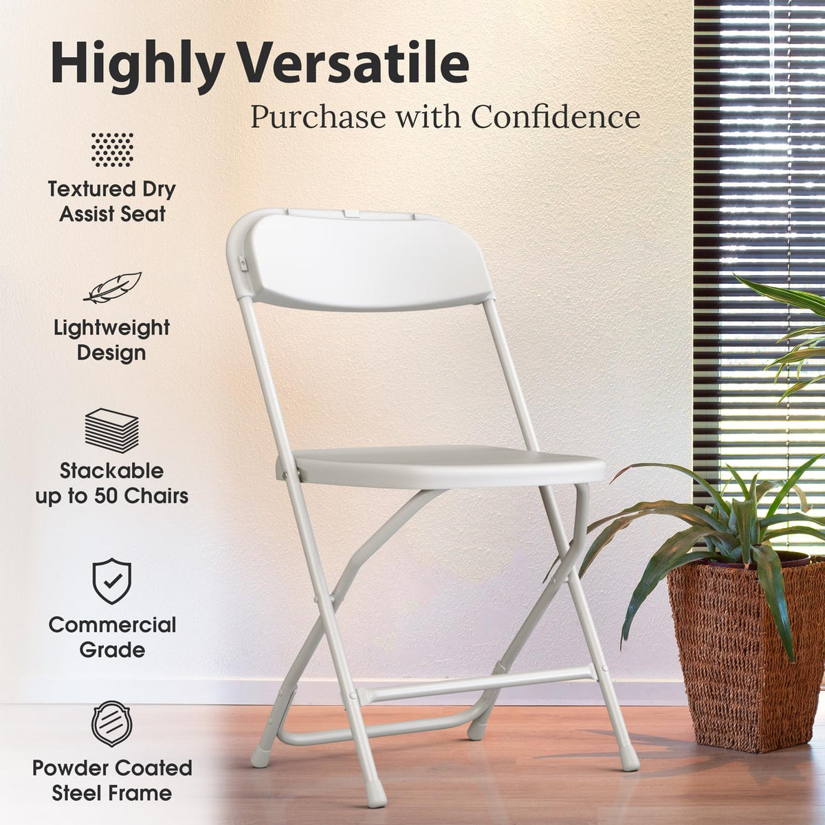 White Foldable Plastic Chair 9 Pack H314457