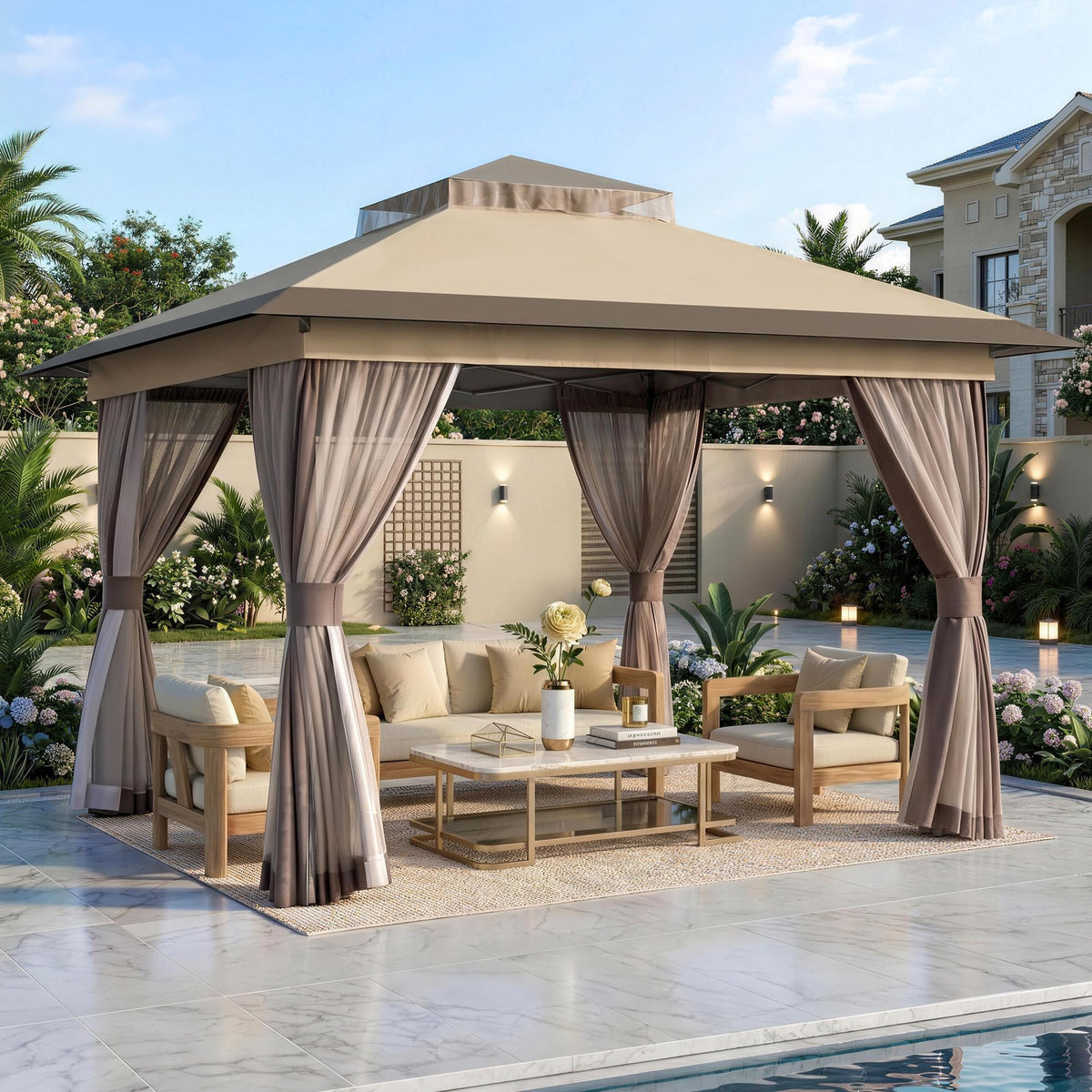11'x11' Waterproof UV Protection Pop Up Gazebo with Mosquito Netting T83738