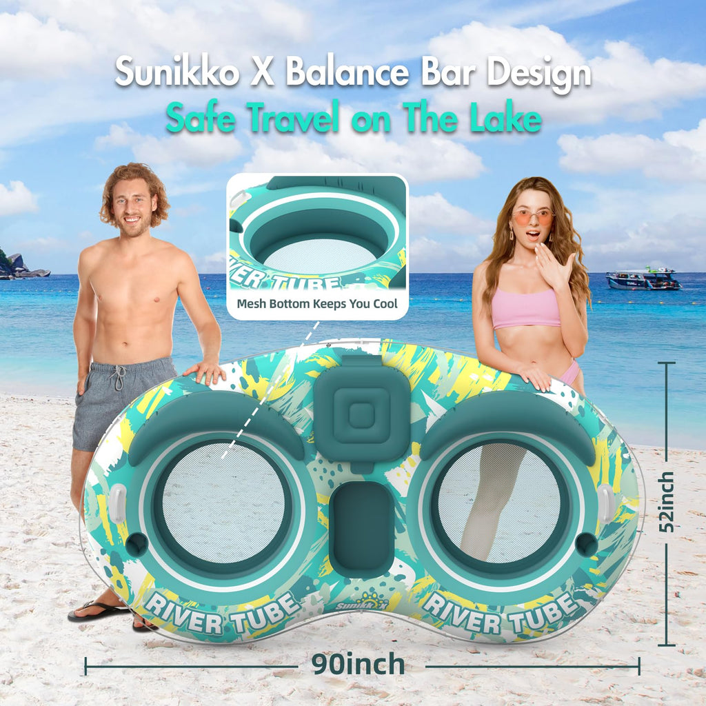 5-in-1 Pool Floats 2 Person River Tube with Backrests Built-in Cooler K29943