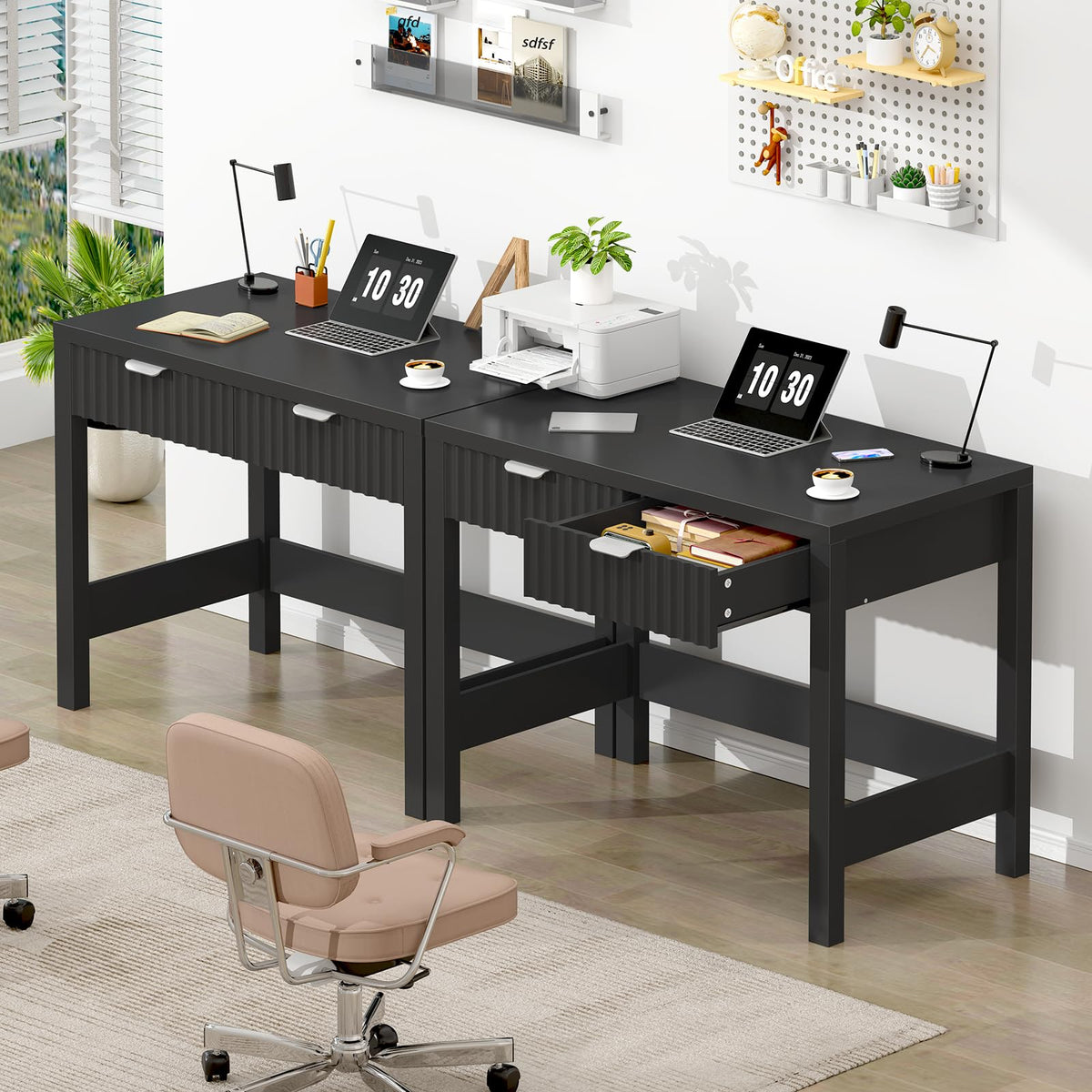 32 Inch Fluted Computer Desk with 2 Drawers K385208
