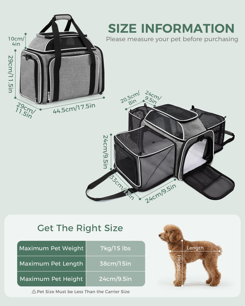 Airline Approved Soft Side Pet Carrier with Fleece Pad L3509