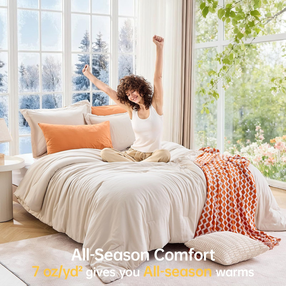 Beige King Size 3 Piece Comforter Set Y76263