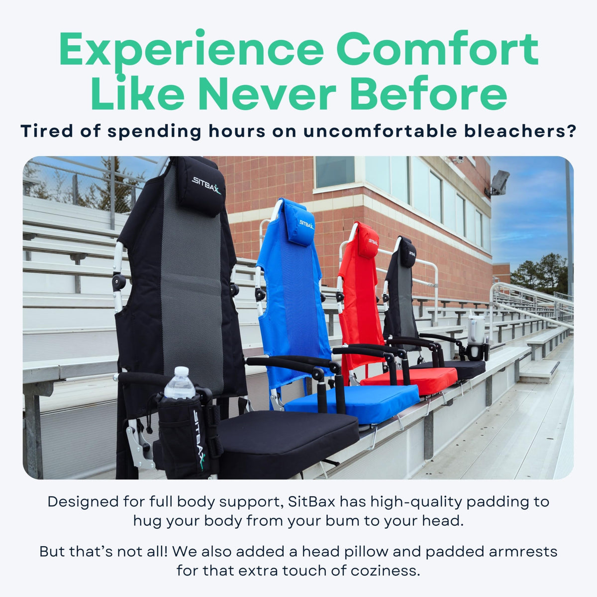 Padded Reclining Stadium Chair with Backpack Straps D4608